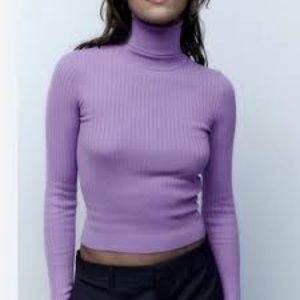 Zara. Lavender turtleneck long sleeved ribbed top.